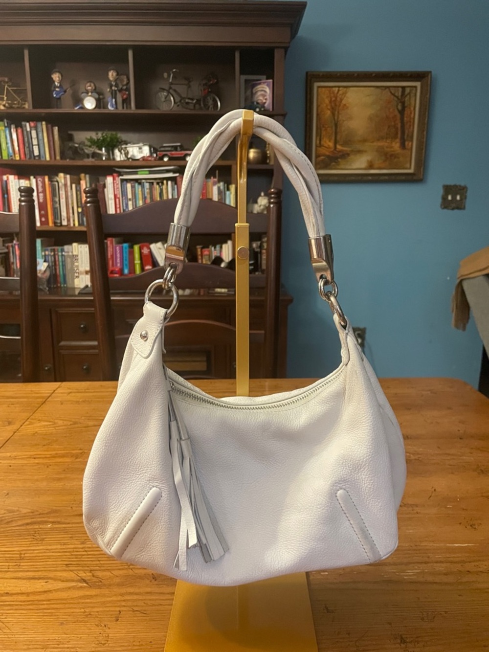 Alfani Soft White Leather Hobo Bag with Braided Handle